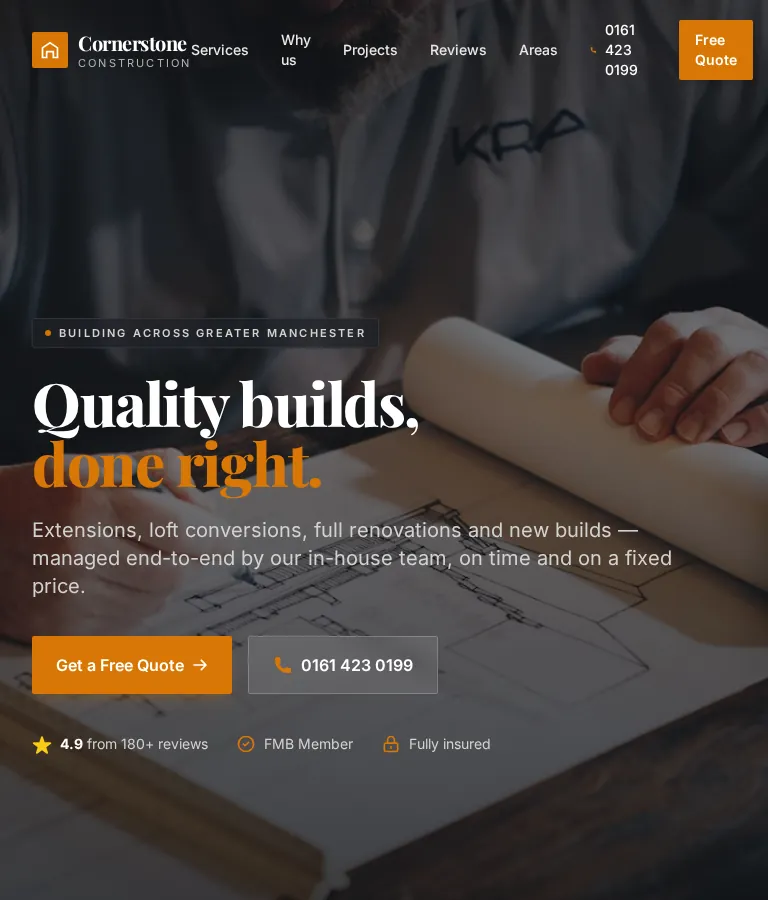 Cornerstone Construction — demo site I built, shown on desktop