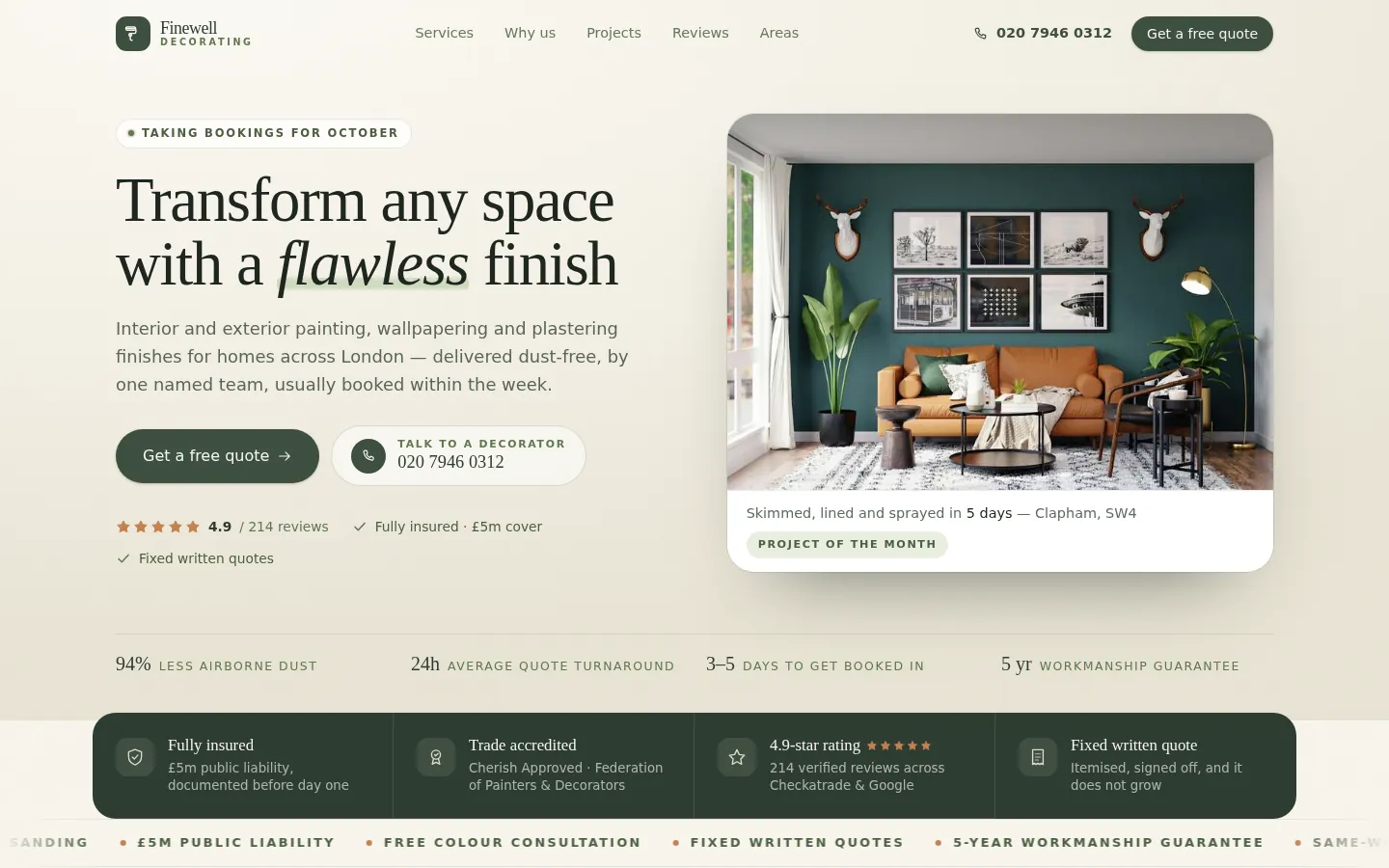 Finewell Decorating — desktop view