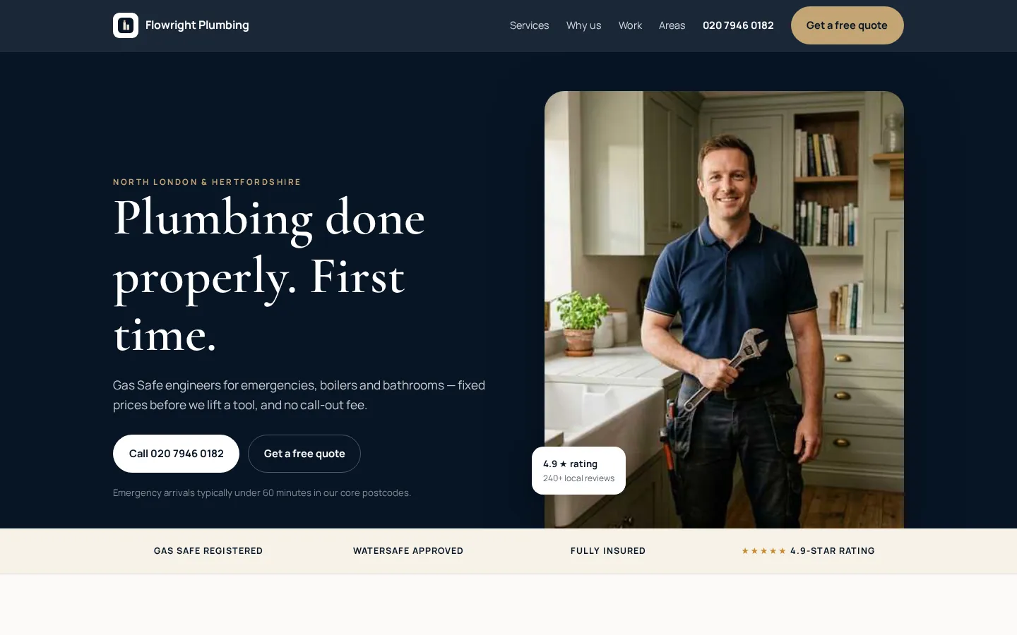 Flowright Plumbing — desktop view