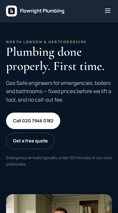 Flowright Plumbing — mobile view