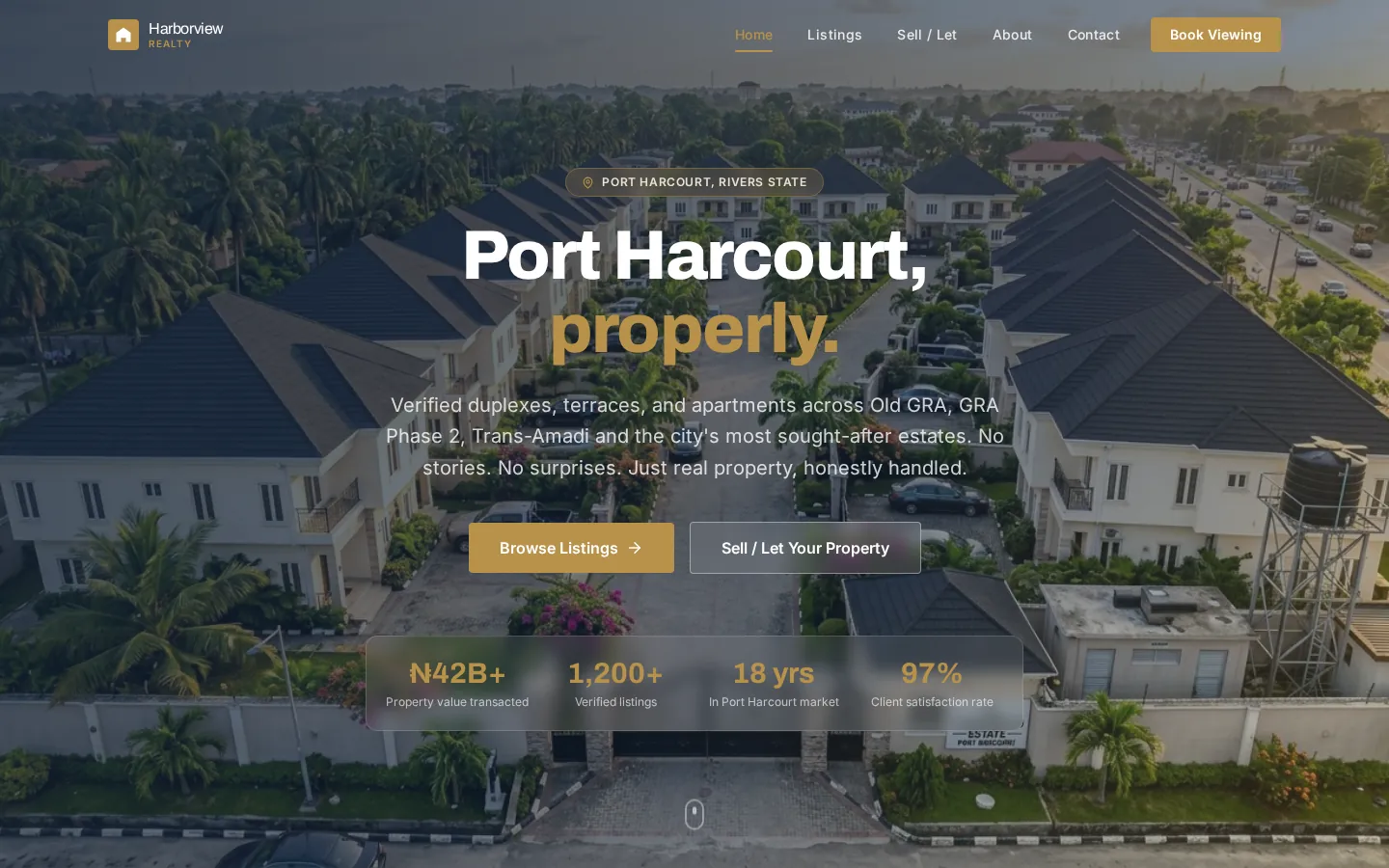 Harborview Realty — desktop view