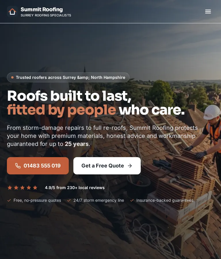 Summit Roofing — demo site I built, shown on desktop